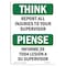 Signmission OSHA THINK Sign, Report All Injuries To Your Supervisor, 18in X 12in Aluminum, OS-TS-A-1218-L-11857 OS-TS-A-1218-L-11857 - alternate 1